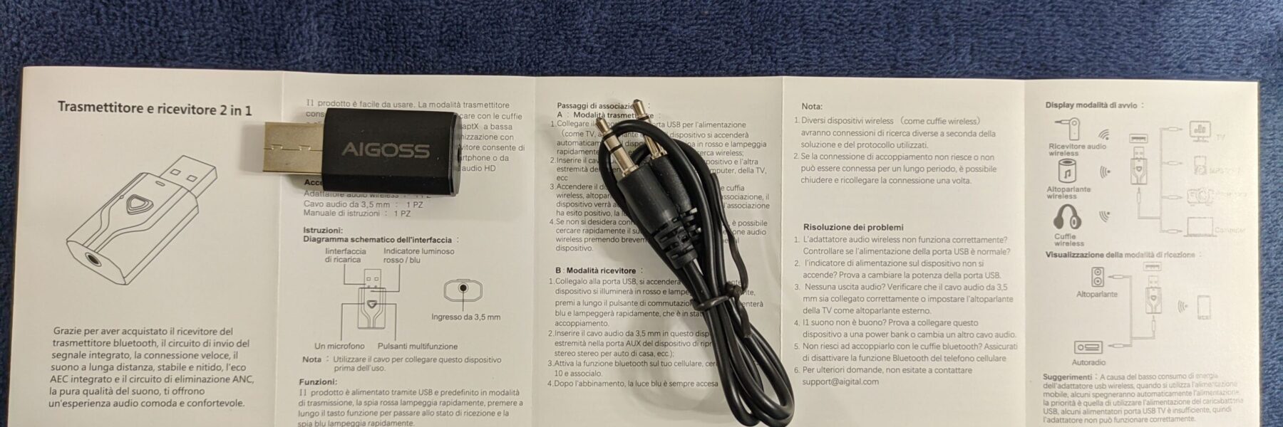 Aigoss Adattatore Bluetooth USB 2 in 1 Trasmettitore e Ricevitore (1)